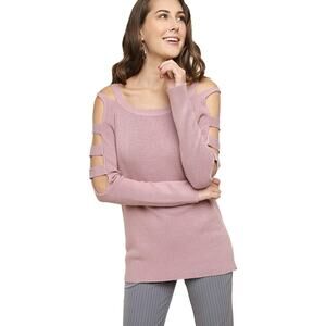 Umgee Womens Long Sleeve Boatneck Cutout Sleeve Sweater - Light Mauve, Large NEW